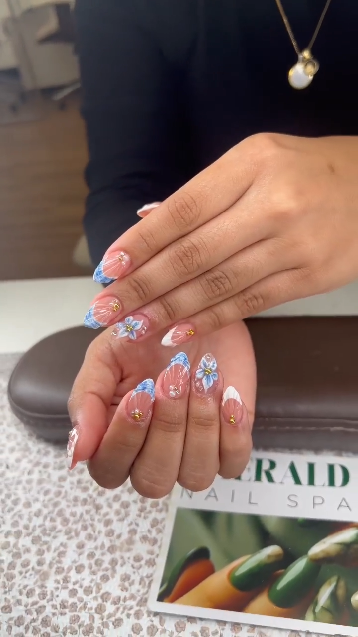 Intricate gel nail set with artistic finish