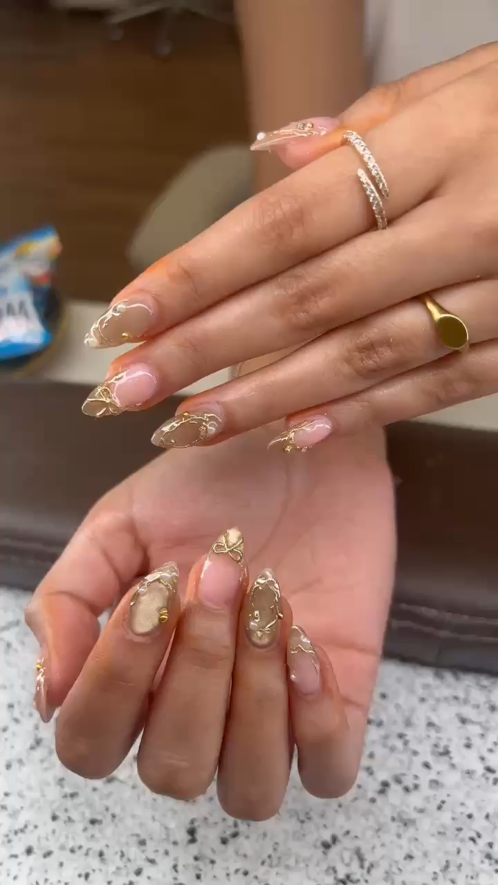 Custom gel nail set with intricate design